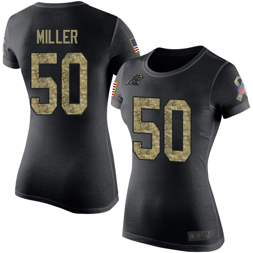 Carolina Panthers Black Camo Women Christian Miller Salute to Service NFL Football #50 T Shirt->women nfl jersey->Women Jersey